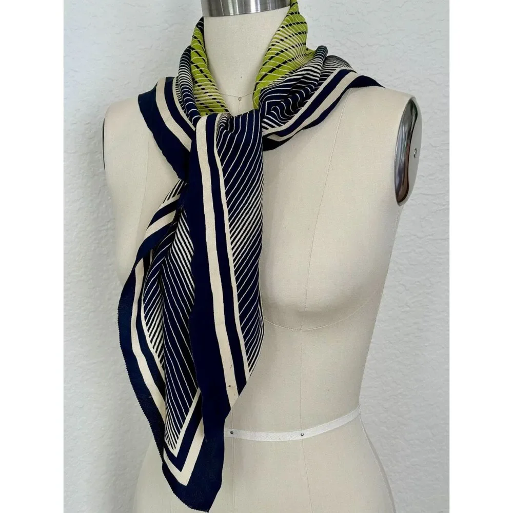 Navy Green Geometric Square Scarf Multi Wear Halter Neck Head Wrap Striped
